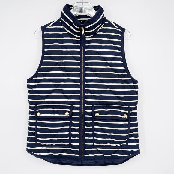 J. Crew Women's Vest Jacket Full Zip Dark Navy Stripes Sz Medium Puffer Quilted - Picture 5 of 14